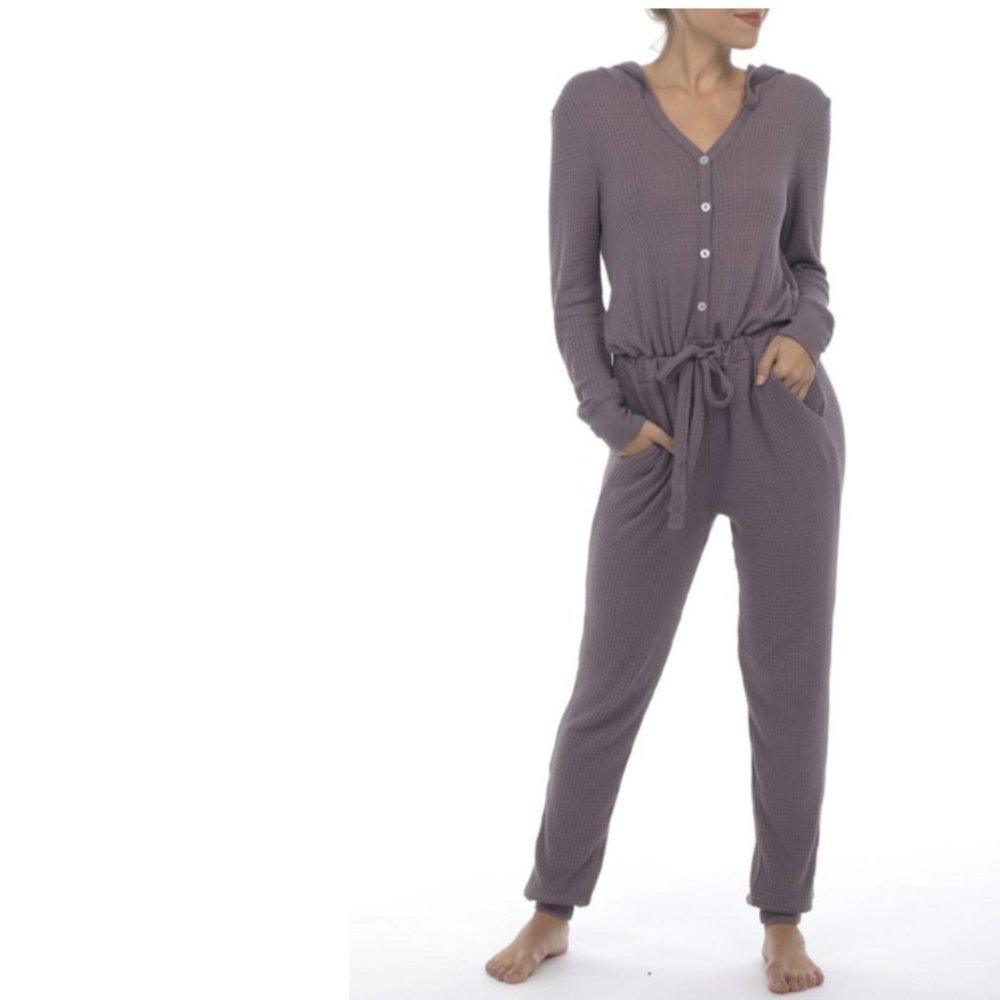 Paper Label Waffle Knit Hooded Onesie Purple/Mauve Sizes S/M/L NWOT